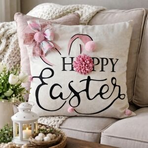 Easter Decorative Pillow with Pink Accents